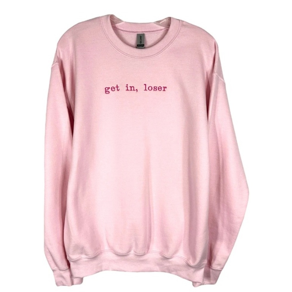 Get In Loser Medium Sweatshirt Mean Girls‎ Crewneck Pullover Pink Solid Minimal